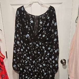 Torrid Black Dress with Blue Floral Design
